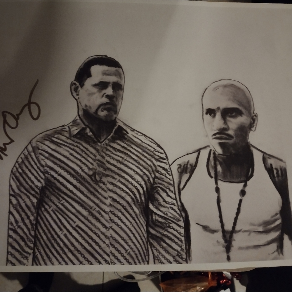 16x14 Charcoal print autographed by Tuco & No Doze from BREAKING BAD